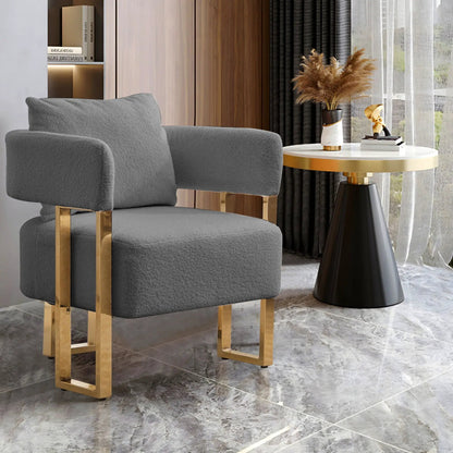 Teddy fleece upholstered chair in gray with gold metal legs, a Unique Piece Furniture chair set on Tampa Home & Garden Store