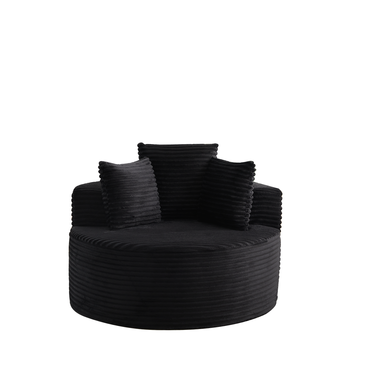 43-Inch Round Corduroy Single Sofa in black corduroy with stacked cushions by HouseOfZazla on Tampa Home & Garden Store