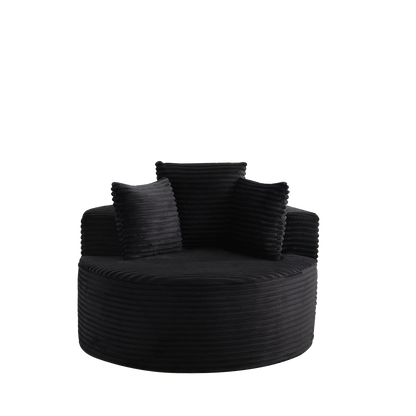 43-Inch Round Corduroy Single Sofa in black corduroy with stacked cushions by HouseOfZazla on Tampa Home & Garden Store