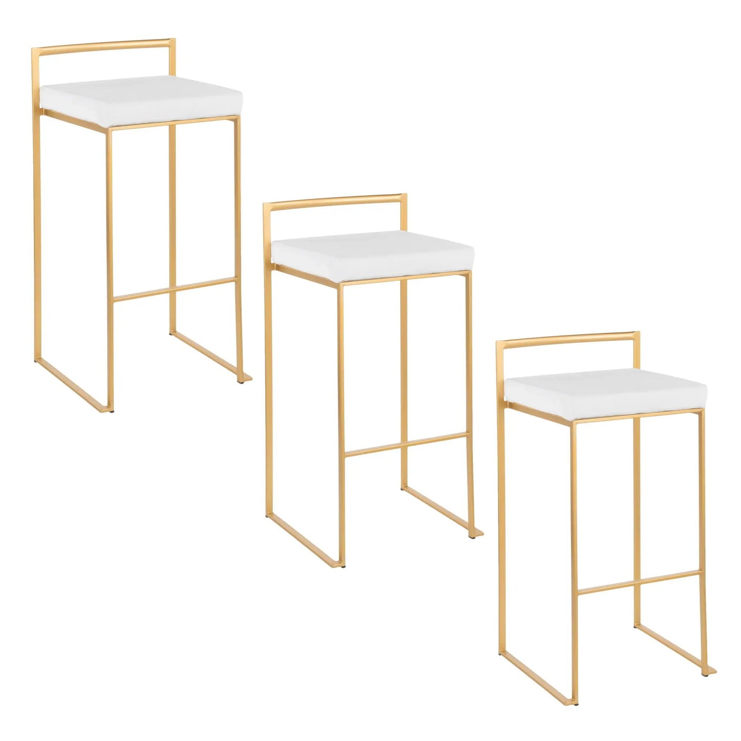 Fuji barstool set of 3 with gold frames and white cushions by Unique Piece Furniture on Tampa Home & Garden Store