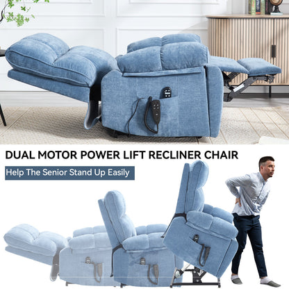 Blue Heat Massage Dual Motor Lift Recliner Chair in blue fabric with side remote pocket on Tampa Home & Garden Store