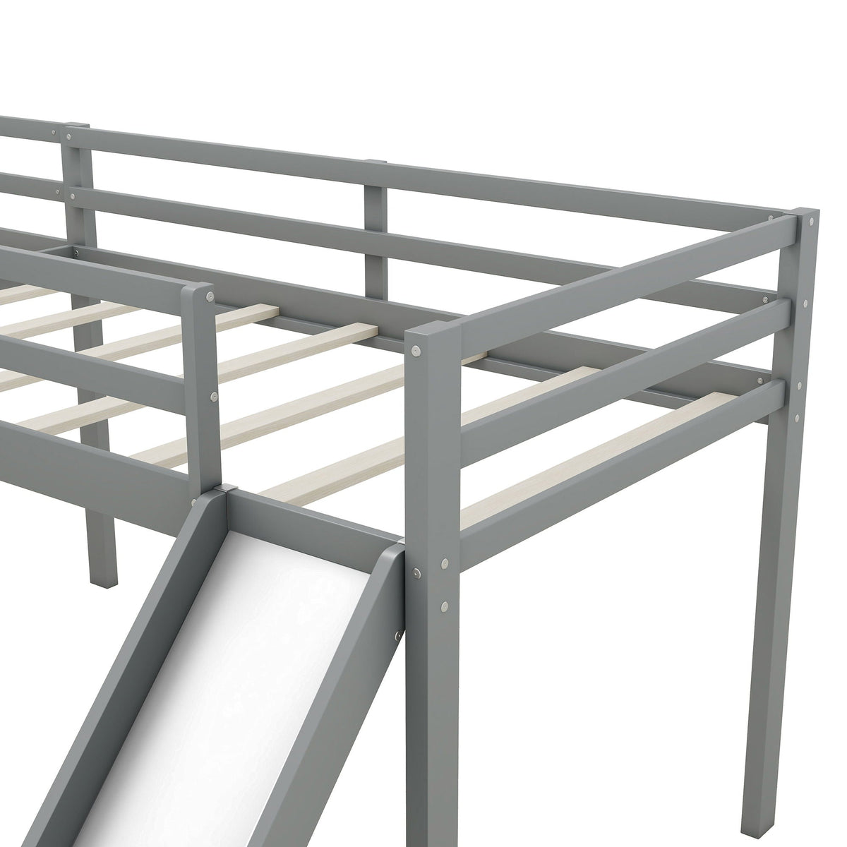 L-shaped gray loft bed frame with guard rails and wooden slats by HouseOfZazla on Tampa Home & Garden Store