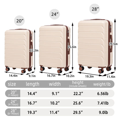 HouseOfZazla 3-piece beige spinner luggage set (20, 24, 28 in) with combination locks on Tampa Home & Garden Store