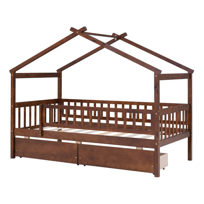 House Bed With 2 Drawers storage bed in dark wood by Unique Piece Furniture on Tampa Home & Garden Store