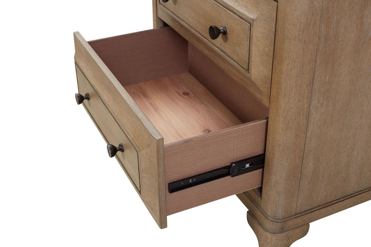 Bedroom dresser from Queen Canopy set in sand finish with black knob hardware on Tampa Home & Garden Store