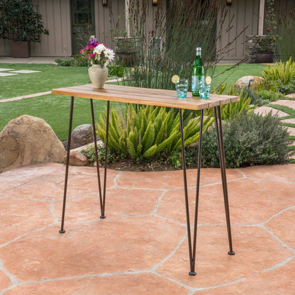 Outdoor Acacia Bar Table and Iron Hairpin Legs