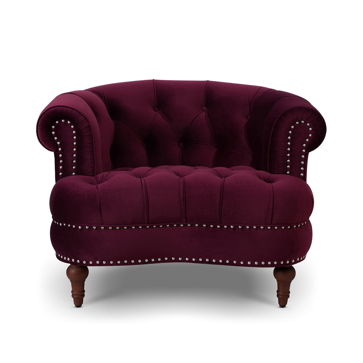 Victorian Tufted Accent Chair by HouseOfZazla with nailhead trim in dark red velvet on Tampa Home & Garden Store