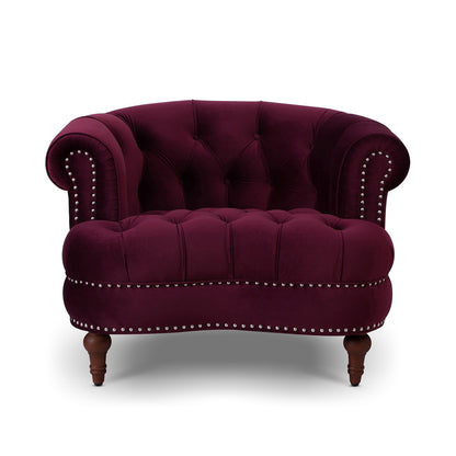 Victorian Tufted Accent Chair by HouseOfZazla with nailhead trim in dark red velvet on Tampa Home & Garden Store