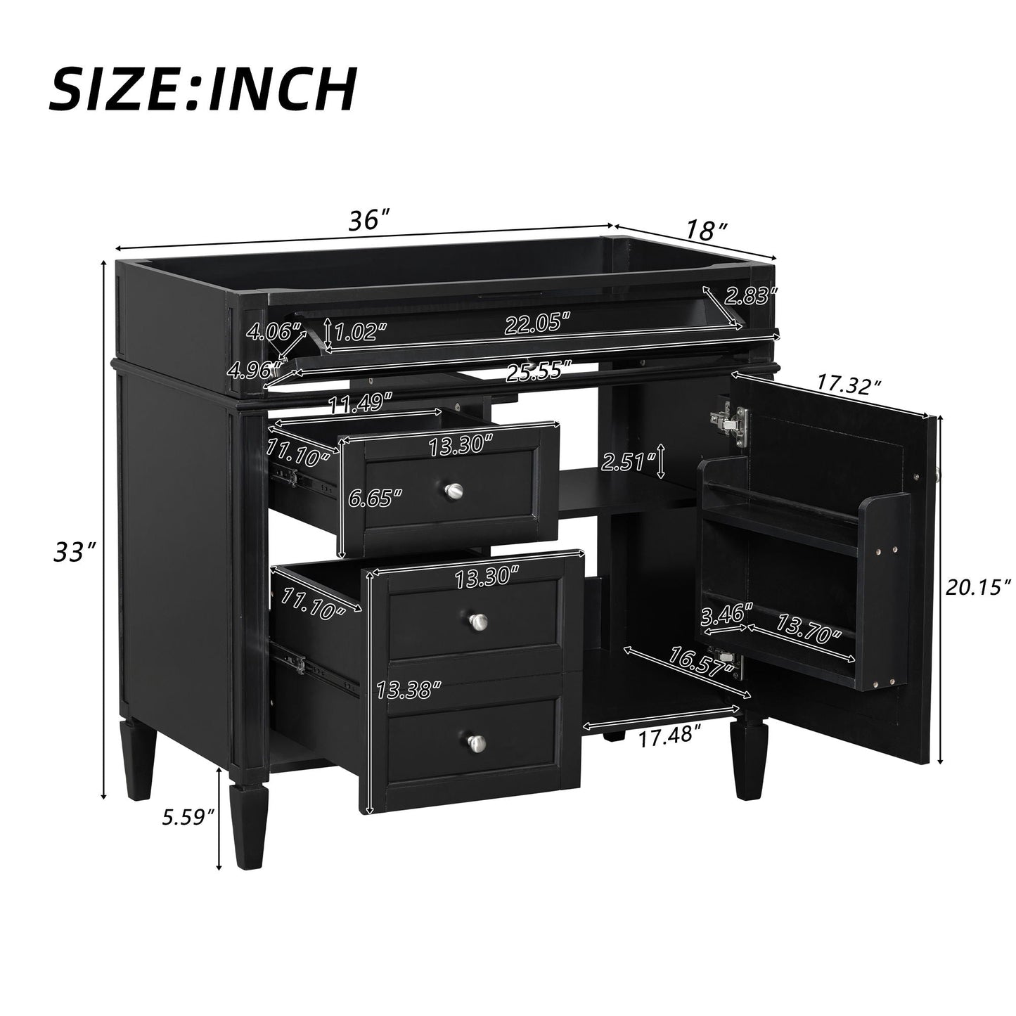 Solid Wood Bathroom Vanity and Two Drawers