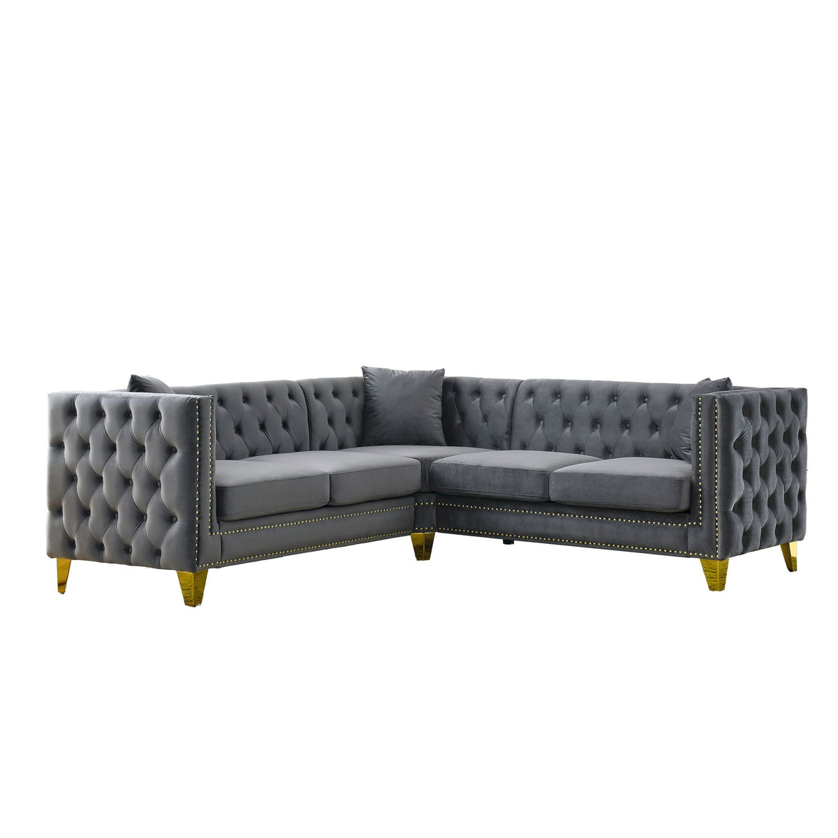 L-Shaped Corner Sofa 5-Seater in charcoal gray velvet with tufted cushions HouseOfZazla on Tampa Home & Garden Store