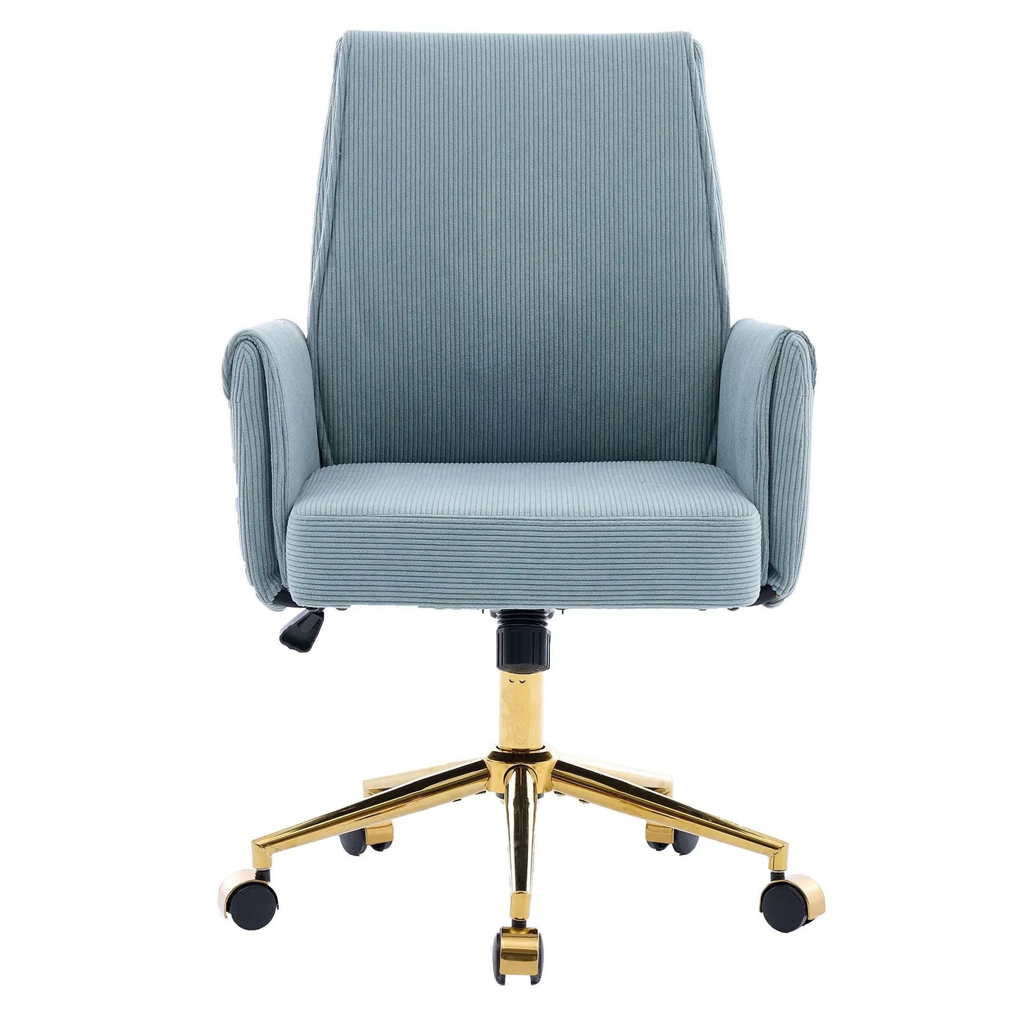 Ergonomic mid back office chair in blue corduroy fabric, gold base by Unique Piece Furniture on Tampa Home & Garden Store