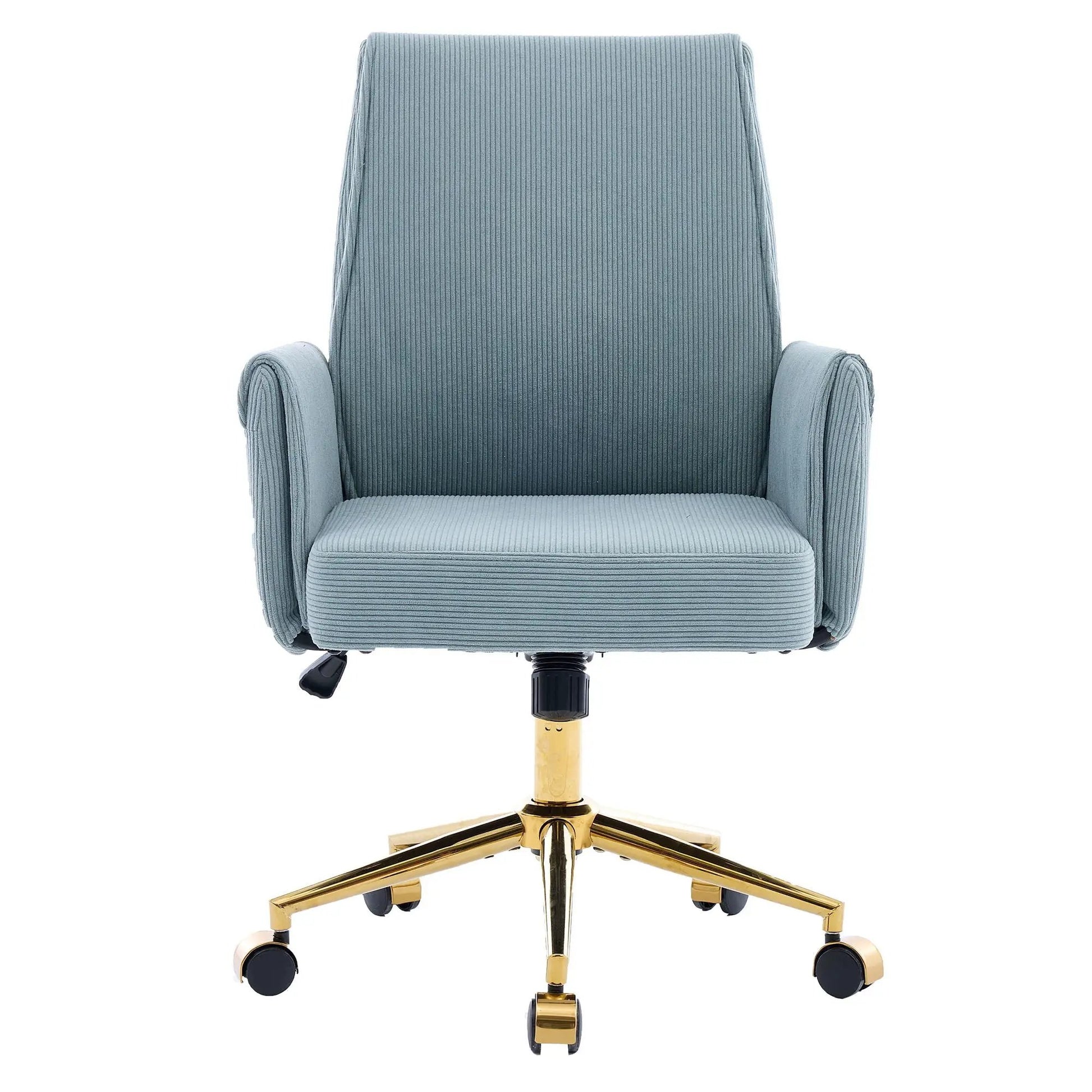 Ergonomic mid back office chair in blue corduroy fabric, gold base by Unique Piece Furniture on Tampa Home & Garden Store