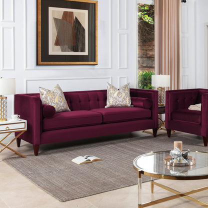Jack 84in Modern Tuxedo Tufted Sofa Burgundy Velvet on Tampa Home & Garden Store