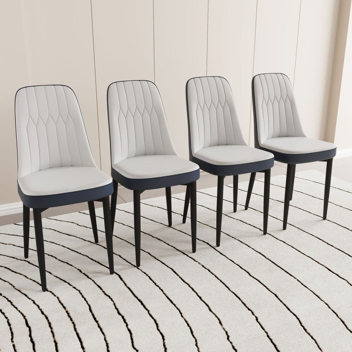 Modern dining chair set with cushions and metal legs in light gray tufted upholstery, 4 chairs on Tampa Home & Garden Store