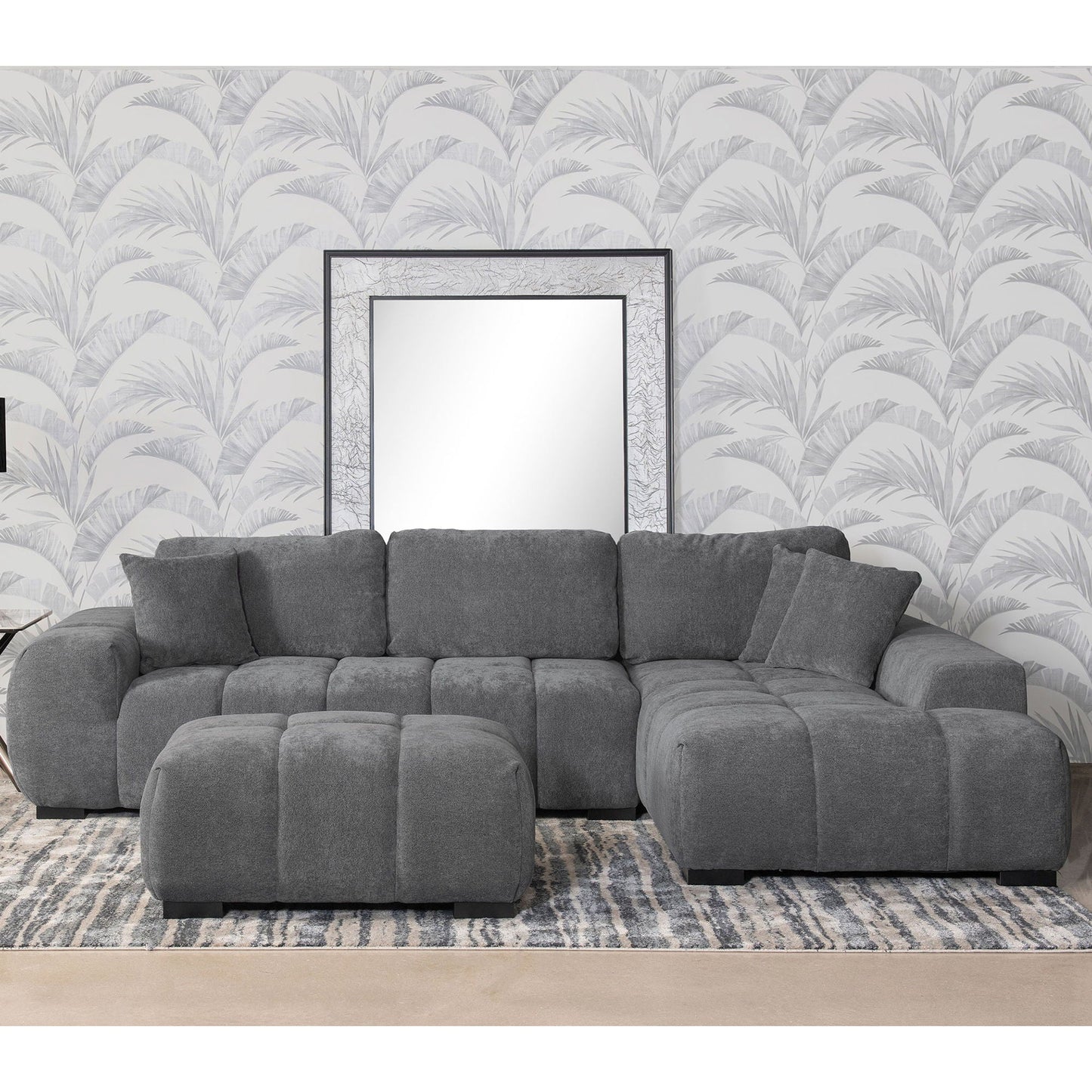 Plather Sectional Chaise Sofa in dark gray fabric, L-shaped modular with cushy cushions on Tampa Home & Garden Store