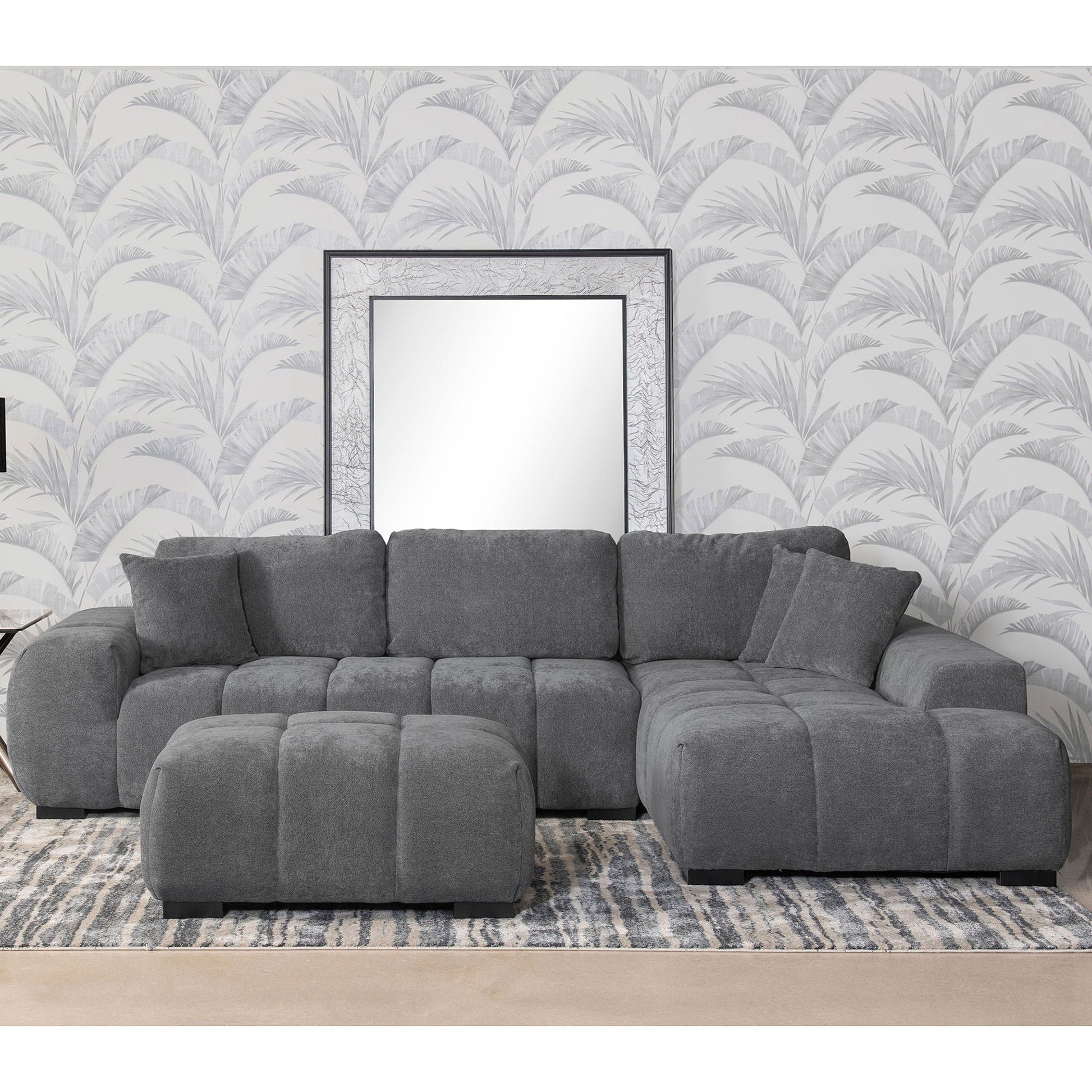 Plather Sectional Chaise Sofa in dark gray fabric, L-shaped modular with cushy cushions on Tampa Home & Garden Store