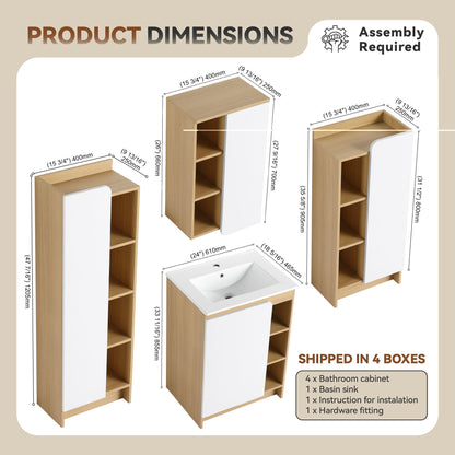 4 Piece Bathroom Vanity Set With Sink, white doors, light oak frame, storage cabinets on Tampa Home & Garden Store