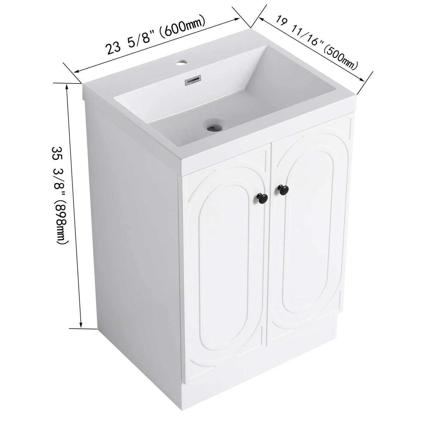 Contemporary freestanding bathroom vanity with white resin sink, soft-close 2-panel doors on Tampa Home & Garden Store