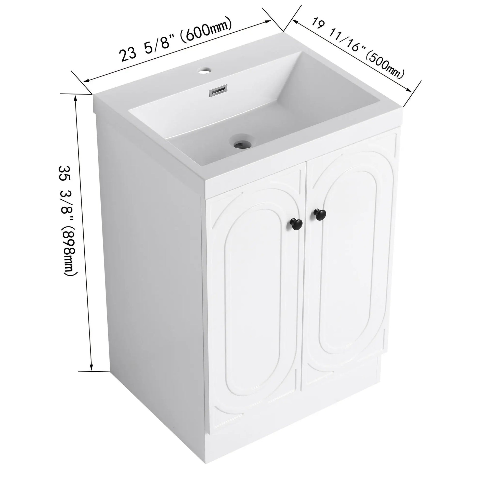 Contemporary freestanding bathroom vanity with white resin sink, soft-close 2-panel doors on Tampa Home & Garden Store