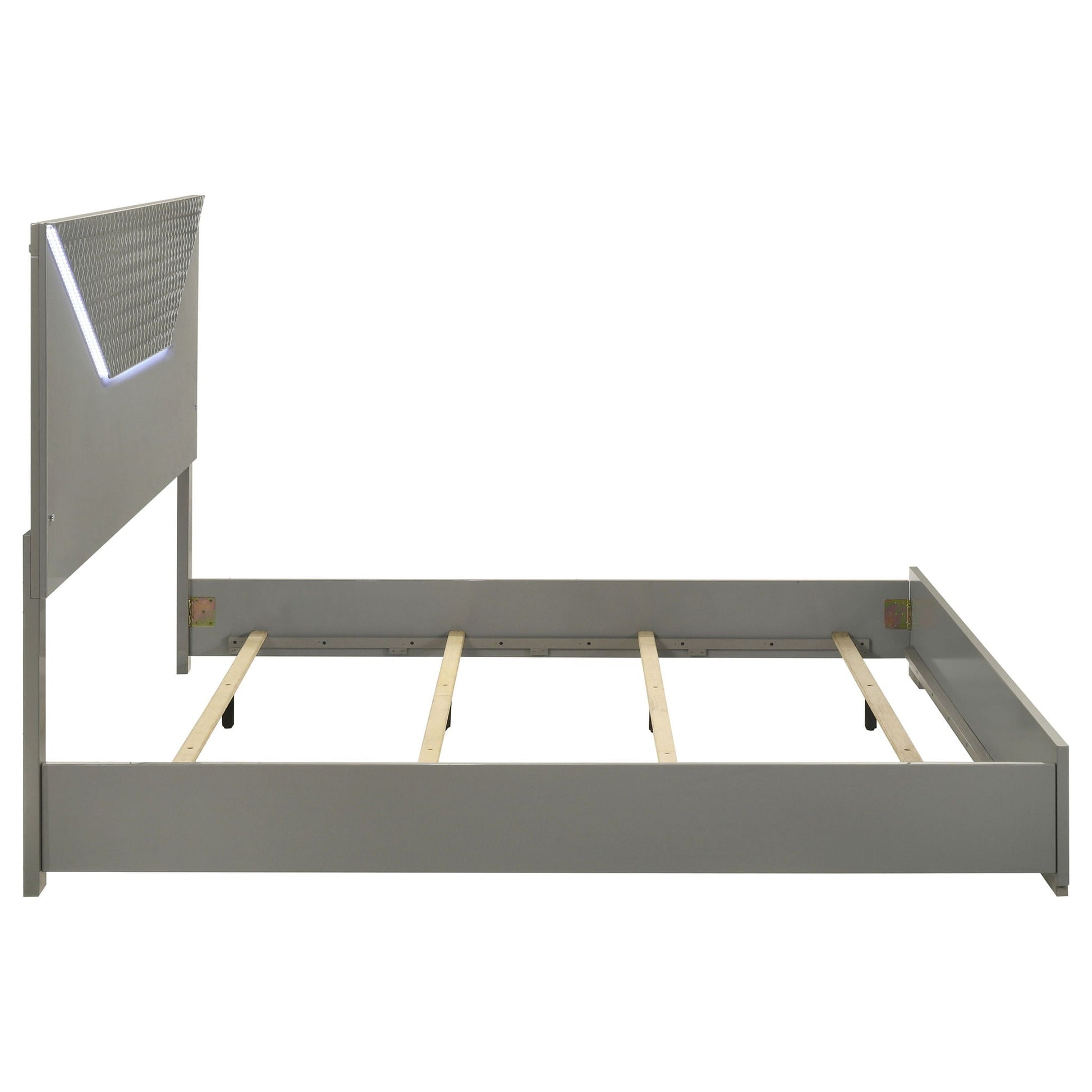Pierce panel bed with LED headboard in gray metal frame HouseOfZazla on Tampa Home & Garden Store