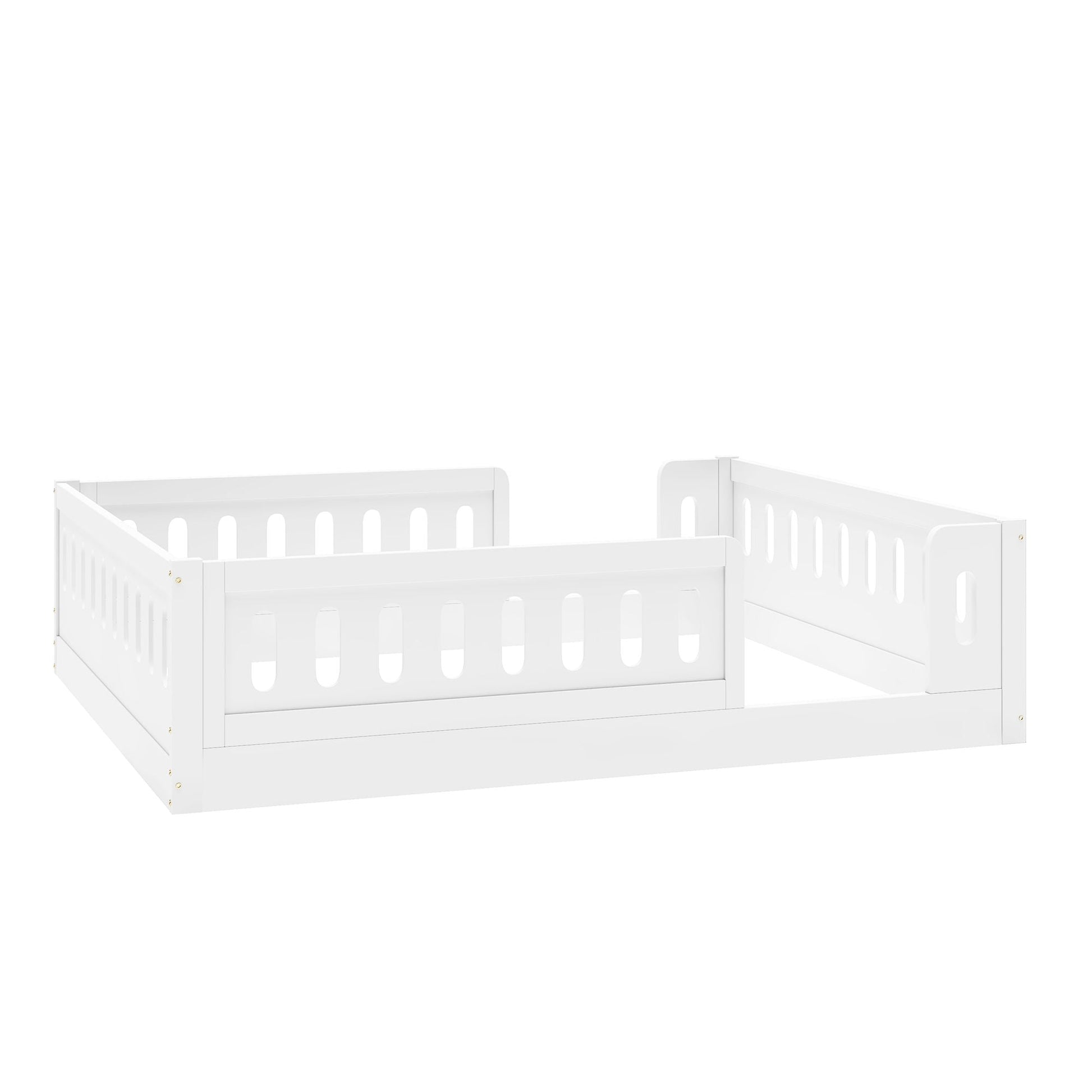 Two white platform beds with guard rails and slatted sides on Tampa Home & Garden Store