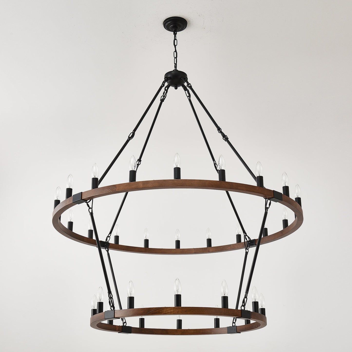Large solid wood wagon wheel chandelier, 2-Tier, 32 lights, black metal frame HouseOfZazla on Tampa Home & Garden Store