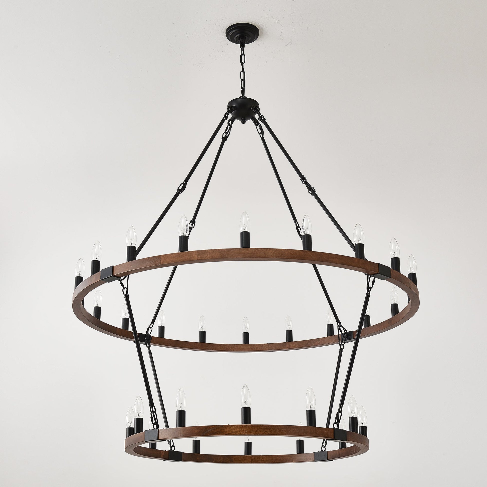 Large solid wood wagon wheel chandelier, 2-Tier, 32 lights, black metal frame HouseOfZazla on Tampa Home & Garden Store