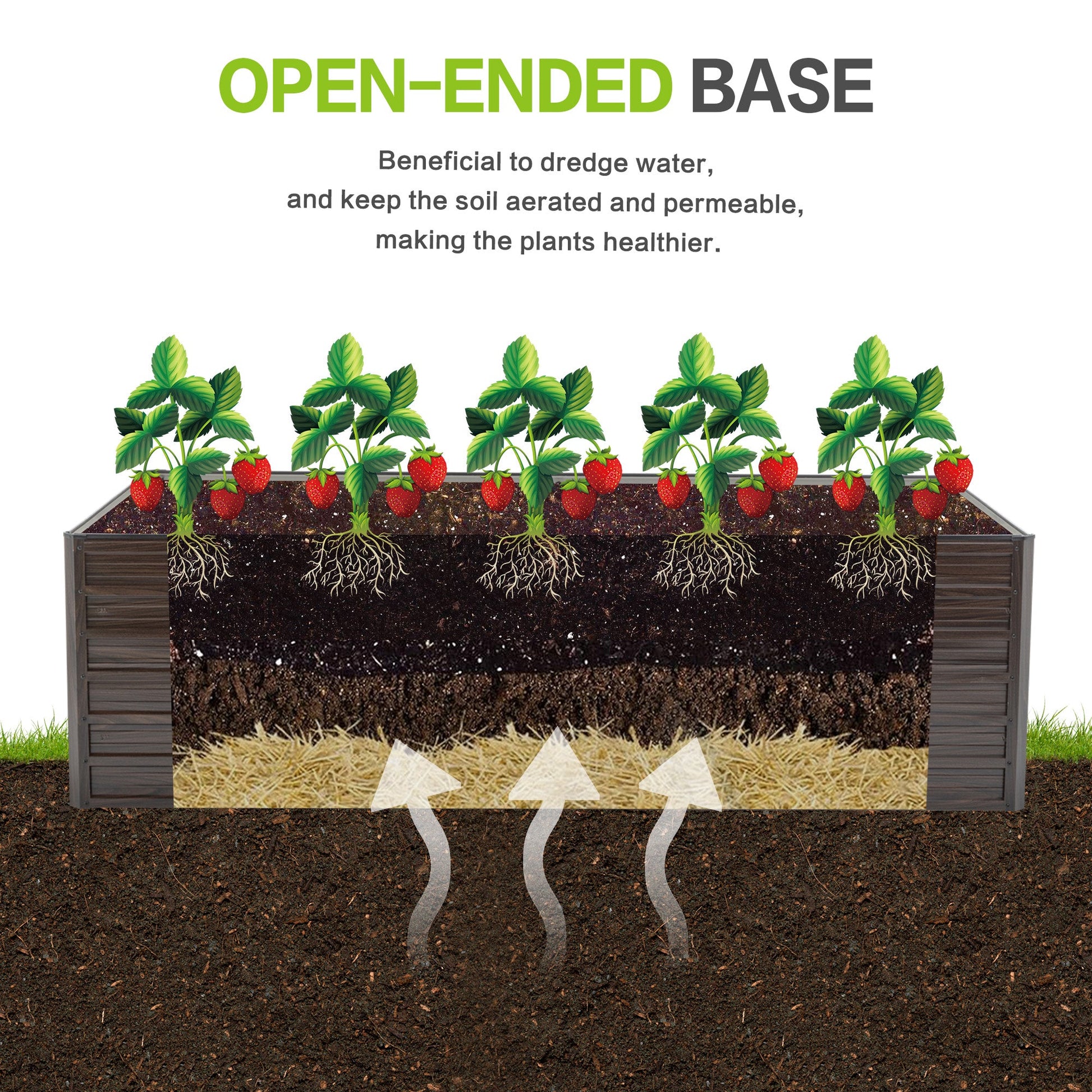 8x4x2 ft woodgrain galvanized raised garden bed set with strawberry plants in rich soil on Tampa Home & Garden Store