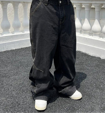 Solid Color Casual Jeans Retro Straight-leg Pants by FLIPSTYLEZLLC, black denim on Tampa Home & Garden Store