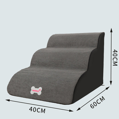 Grey three-step dog stair ramp in soft fabric with PetsBuy badge, 40x60x40 cm on Tampa Home & Garden Store