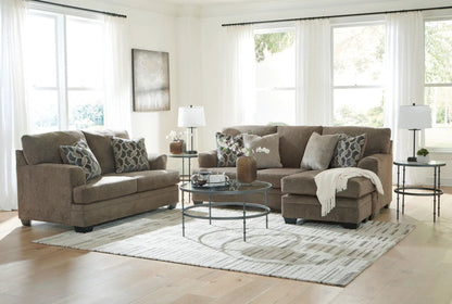 Stonemeade 3-Piece Living Room Set in taupe-brown fabric with sofas and glass coffee table on Tampa Home & Garden Store
