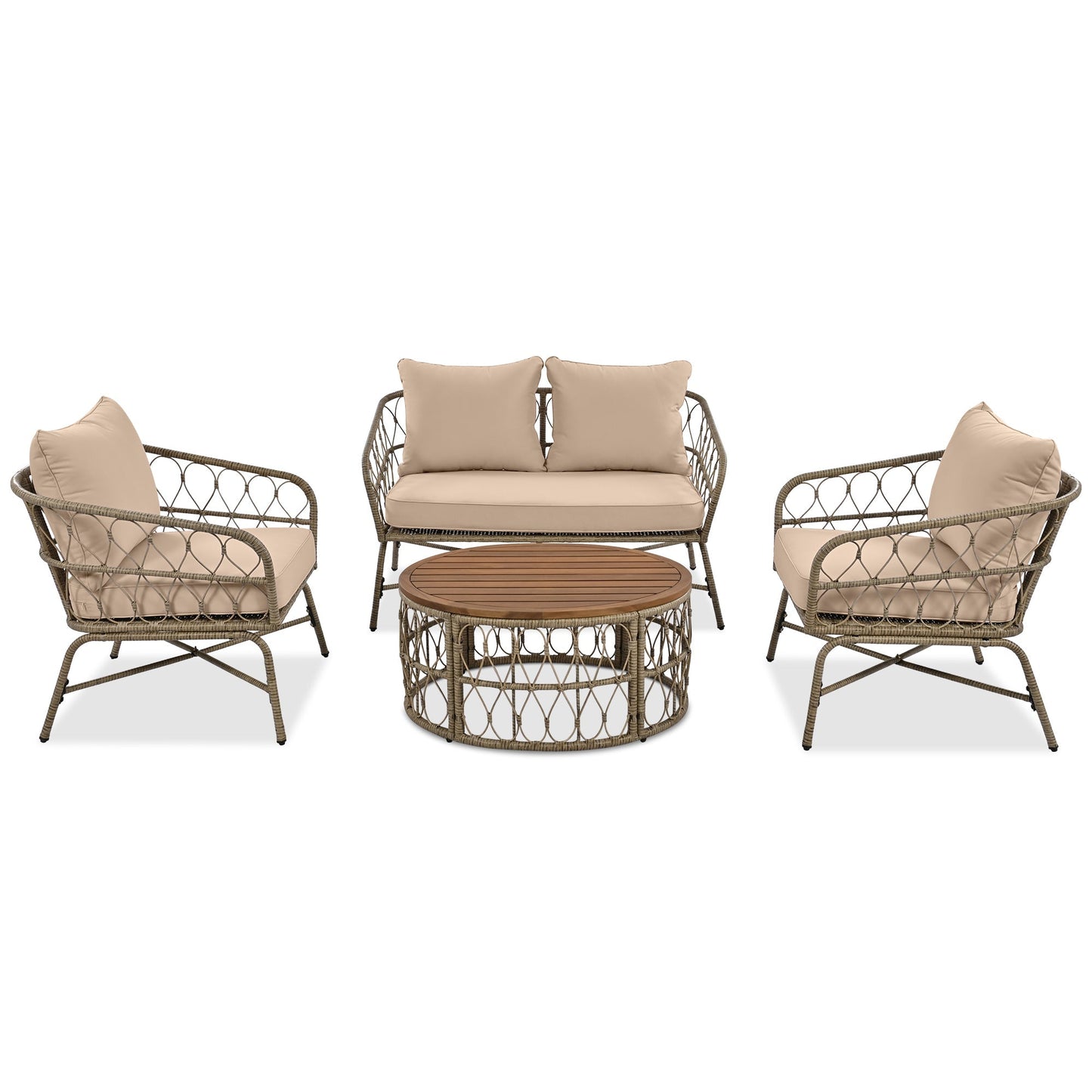 Bohemia-Inspired 4-Person Outdoor Seating Group with Removable Cushions, beige wicker on Tampa Home & Garden Store