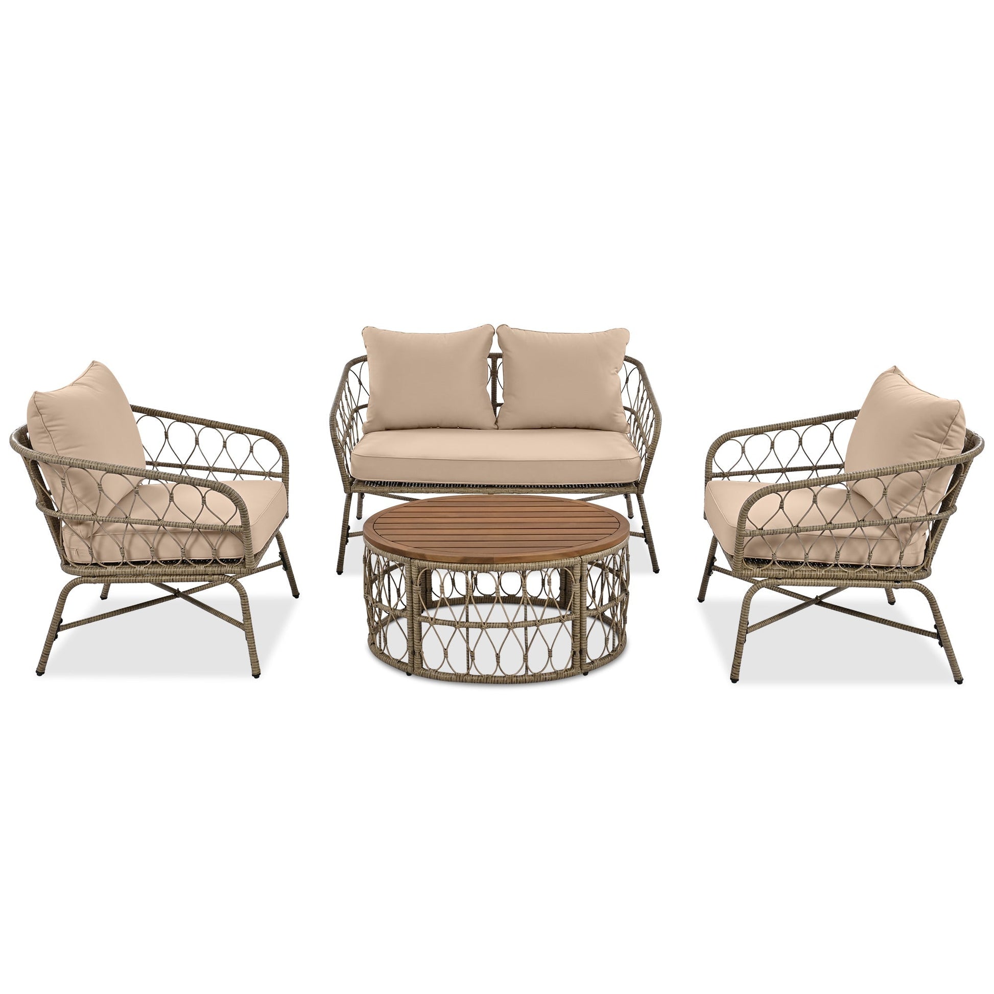 Bohemia-Inspired 4-Person Outdoor Seating Group with Removable Cushions, beige wicker on Tampa Home & Garden Store