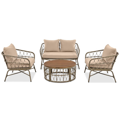 Bohemia-Inspired 4-Person Outdoor Seating Group with Removable Cushions, beige wicker on Tampa Home & Garden Store