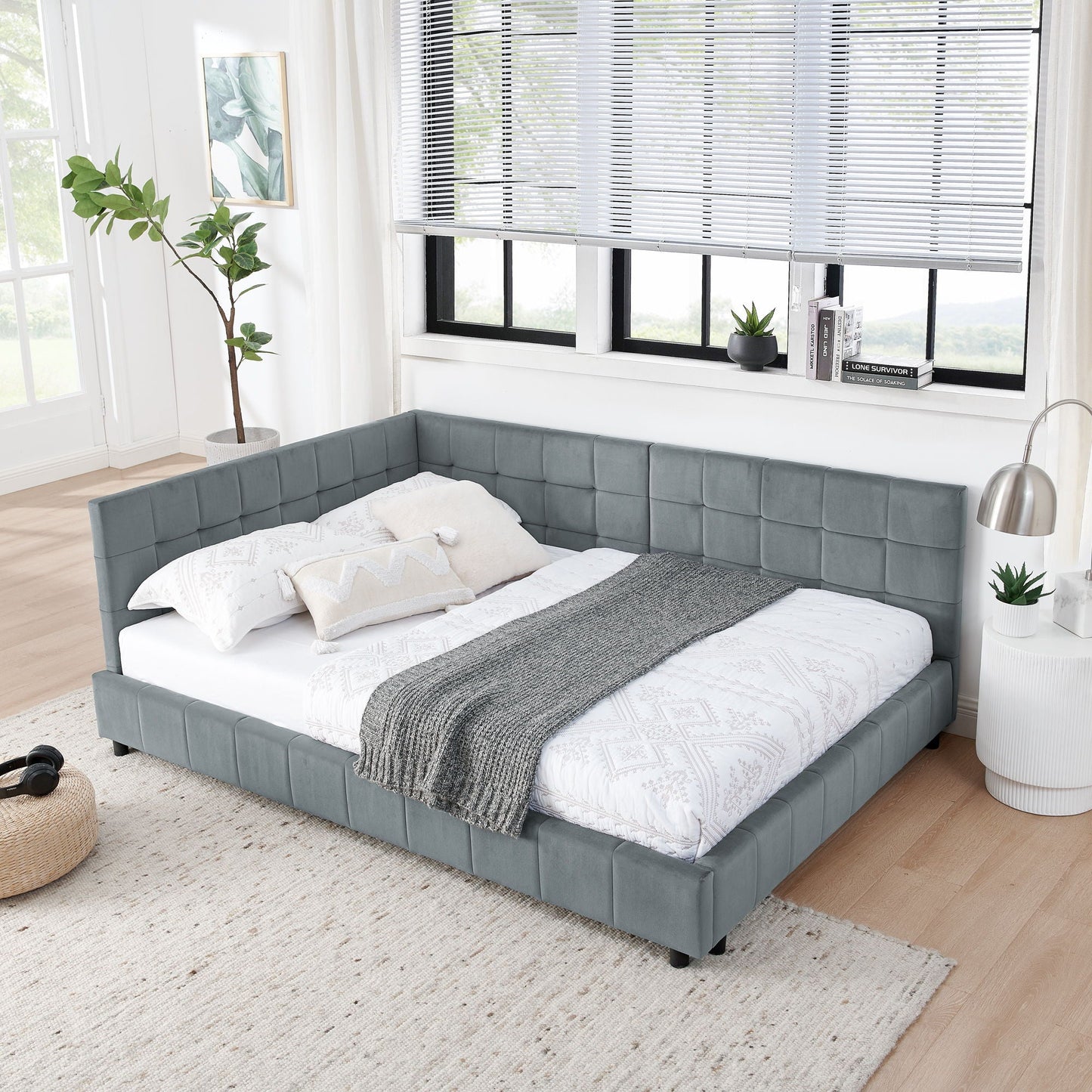 Mid-Century Upholstered Bed Frame and Backrest