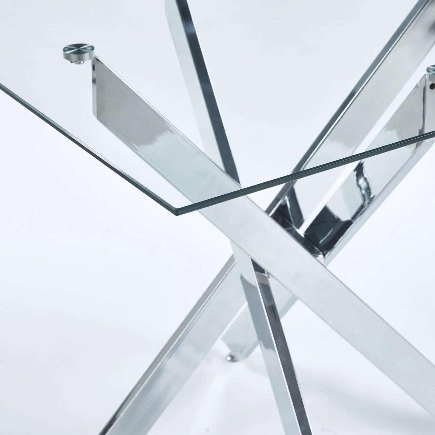 Dining table with cross metal legs and glass top, chrome frame Unique Piece Furniture on Tampa Home & Garden Store