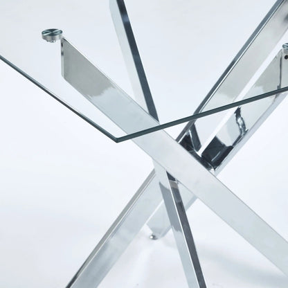 Dining table with cross metal legs and glass top, chrome frame Unique Piece Furniture on Tampa Home & Garden Store