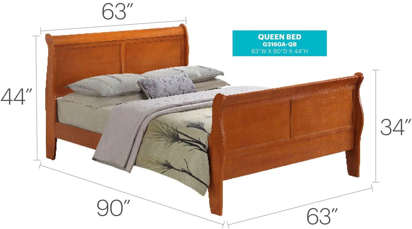 Louis Phillipe - Panel Sleigh Bed by Unique Piece Furniture in warm cherry wood finish on Tampa Home & Garden Store