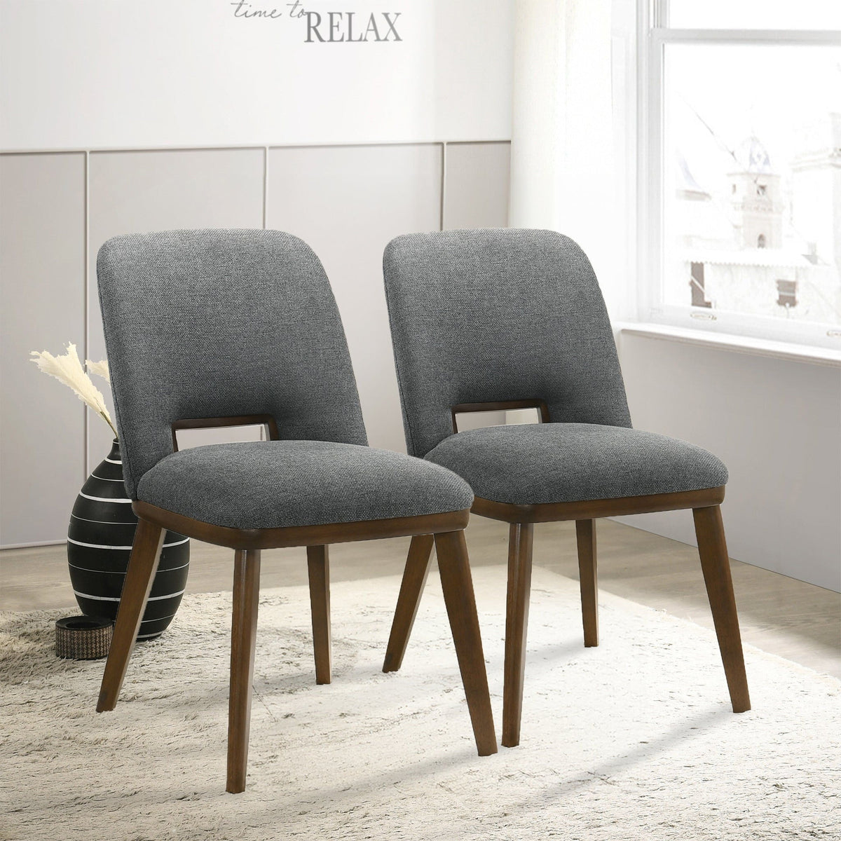 Modern dining chair set of 2 with walnut base and gray upholstery by HouseOfZazla on Tampa Home & Garden Store
