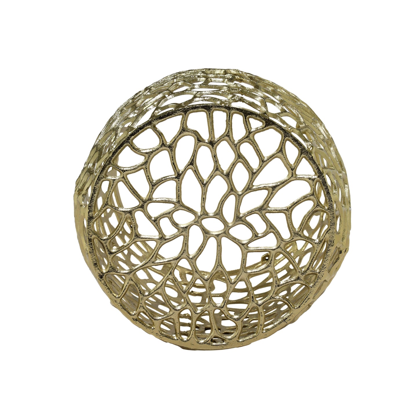 Aluminum drum end table in gold with intricate lattice design on Tampa Home & Garden Store
