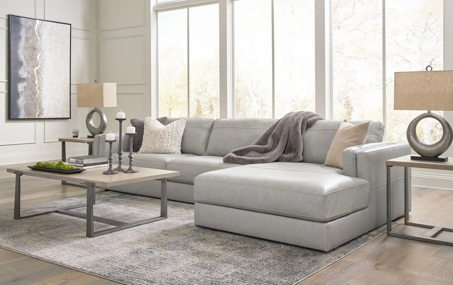 Amiata stationary sectional in light gray upholstery with chaise by Unique Piece Furniture on Tampa Home & Garden Store
