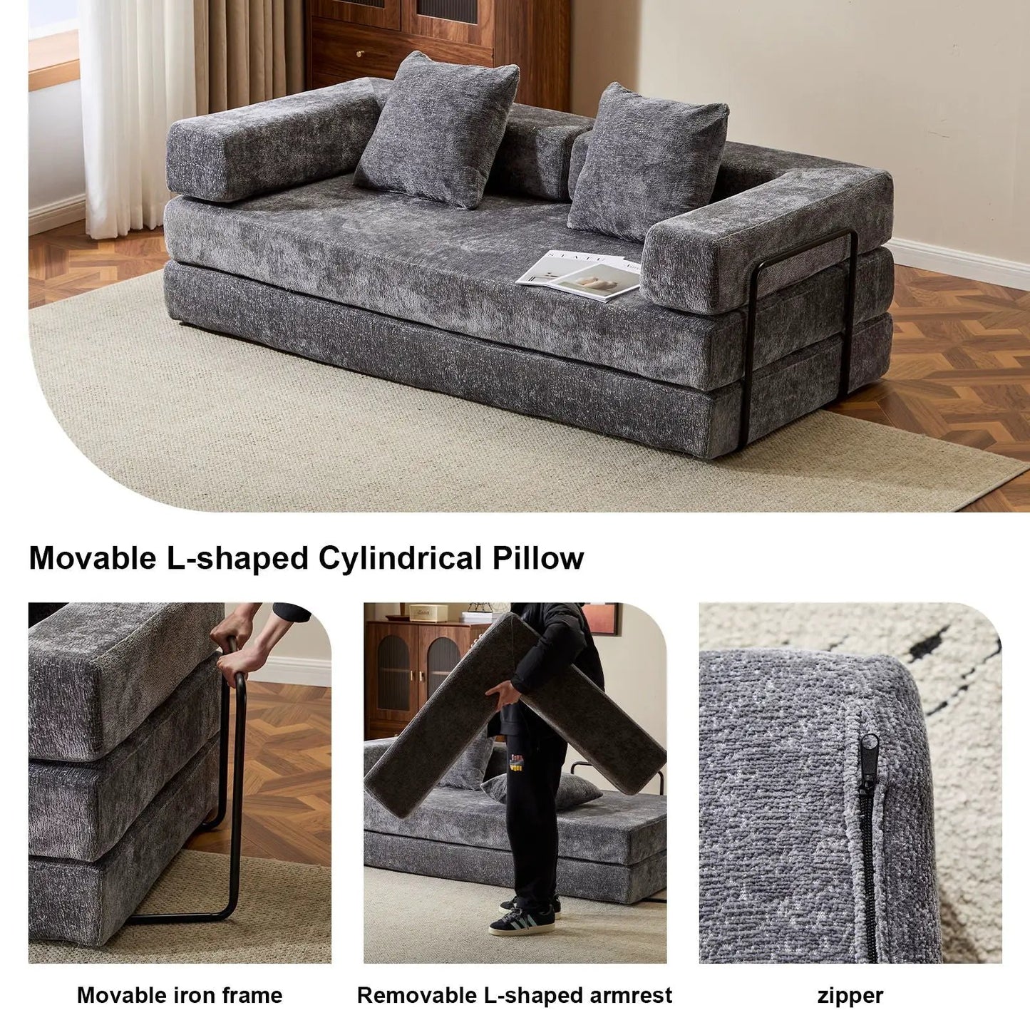 Convertible Floor Sofa Bed with Armrest