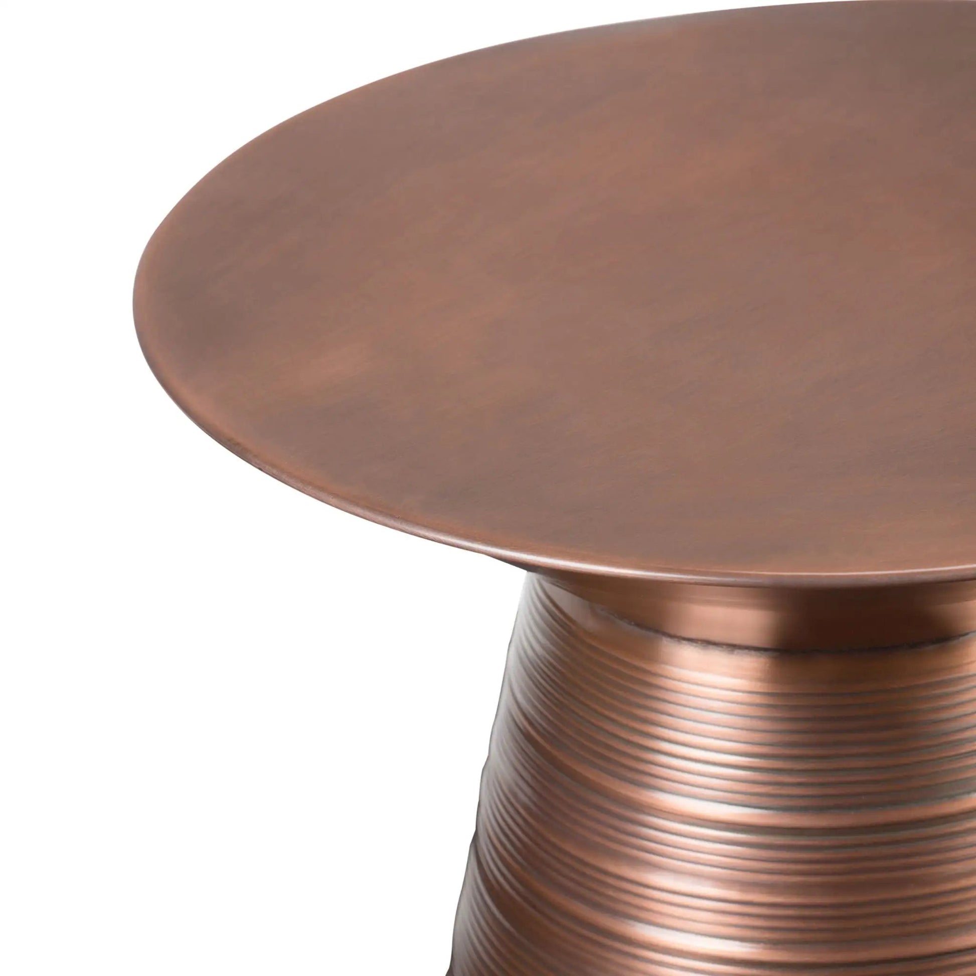 Sheridan handcrafted metal accent table with copper top and ribbed pedestal base on Tampa Home & Garden Store