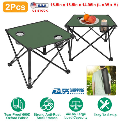 GemGear 2-piece foldable camping table set with green surfaces, cup holders and carrying bag on Tampa Home & Garden Store