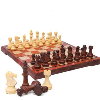 Magnetic chess set with 32 beige and dark brown pieces on a wood-style board FLIPSTYLEZLLC on Tampa Home & Garden Store