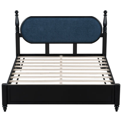 Queen Upholstered Bed Frame With Wood and Slats