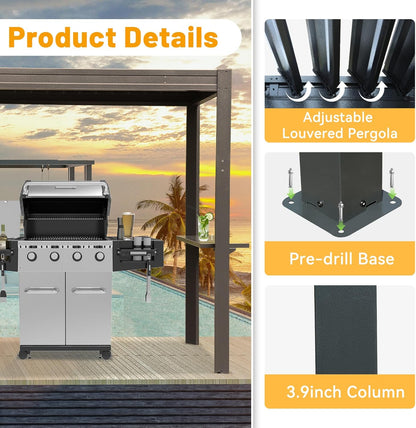 8x5 Ft Metal Grill Pergola with Adjustable Roof