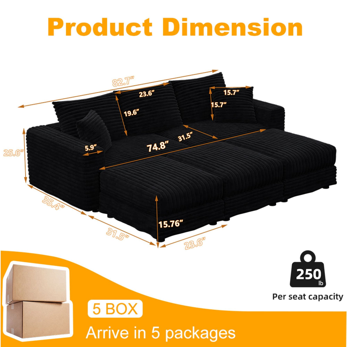 Deep Seat Sofa Bed With Ottoman and Soft Pillows