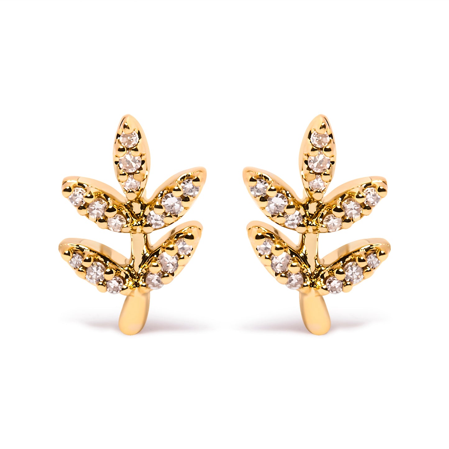 Pair of 10K yellow gold leaf and branch stud earrings with diamond accents, 1/10 Cttw, H-I/I1-I2 on Tampa Home & Garden Store