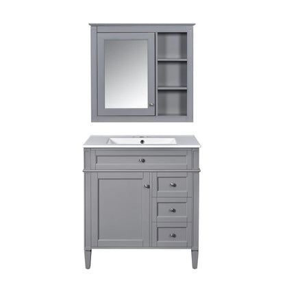 Gray Vanity With Top Sink and Mirror Cabinet